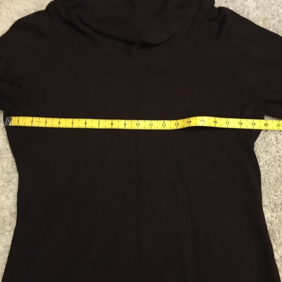 Brown Cowl Neck Ribbed Waist Short Sleeve Sweater - Picture 12 of 16